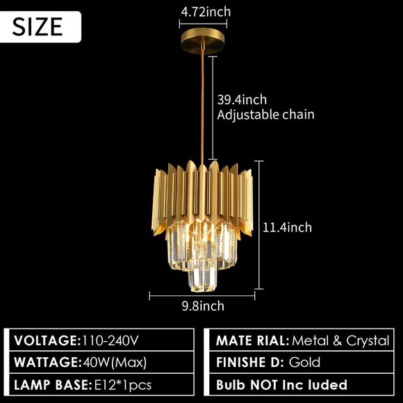 Gold Pendant Light Fixtures Dining Room Chandelier 1Light Gold Crystal Chandelie - Picture 6 of 9
